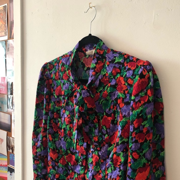 🧬 Vintage blouse, floral print and now at the front, size Medium - Picture 2 of 6